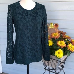 ADRIANNA PAPELL DARK GREEN LACE TOP SIZE S NEW